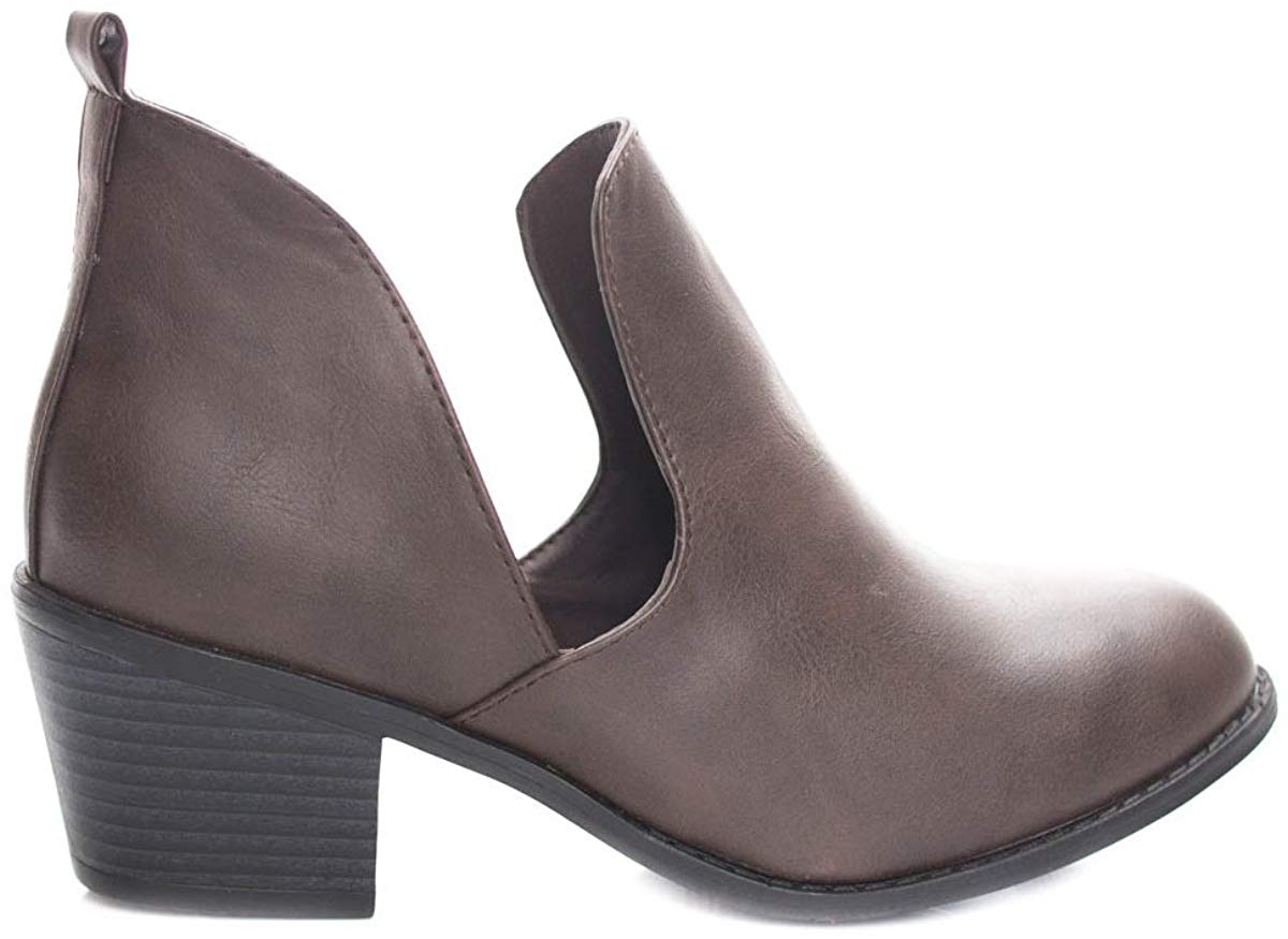 Soho Shoes Women's Side Cut Out Chunky Heel Ankle Bootie Boots