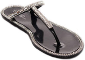 Soho Shoes Women's Jelly Slip On T-Strap Sandals with Gemstones