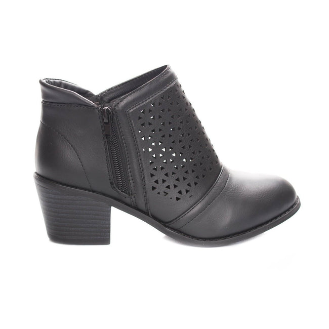 Soho Shoes Women's Perforated Chunky Heel Ankle Bootie Boots