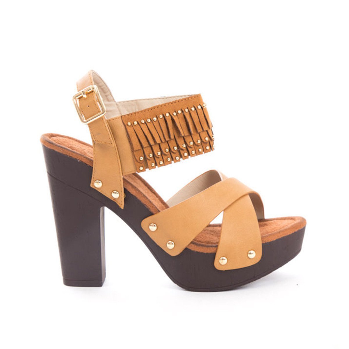 Soho Shoes Women's Open Toe Ankle Strap Platform Fringe Wedges