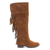 Soho Shoes Women's Suede Over The Knee Fringe Boots