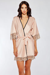 iCollection Satin & Eyelash Lace Robe - 7918