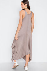 Light Brown Basic Loose Fit Sleeveless Midi Dress