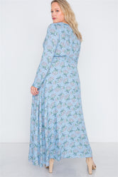 Plus Size Light Blue Floral Button Down Maxi Dress