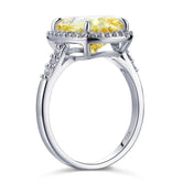 Solid 925 Sterling Silver Luxury Engagement Ring 6 ct Cushion Cut Yellow Canary Created Diamante Jewelry XFR8151