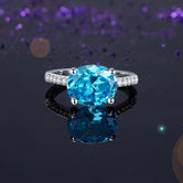 Solid 925 Sterling Silver 4 Carat Anniversary Ring Blue Oval Party Luxury Jewelry XFR8303