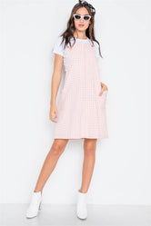 Mauve Checkered Overall Shift Dress