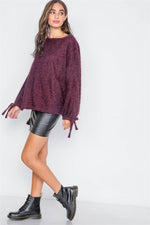 Violet Fuzzy Slit Sleeves Casual Soft Sweater