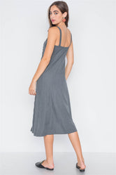 Dark Forest Crushed Button-Front Midi Dress