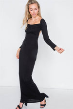 Black Open-Back Ribbed Black Maxi Dress