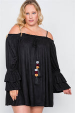 Plus Size Black Faux Suede Mini Dress