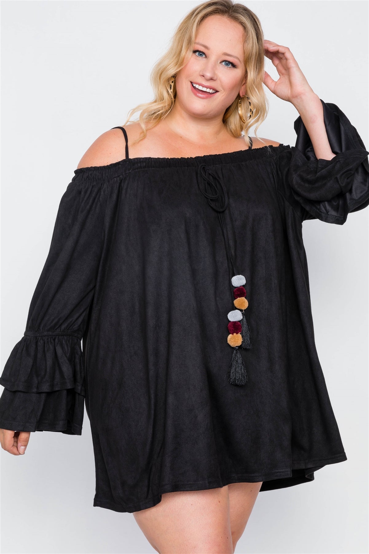 Plus Size Black Faux Suede Mini Dress