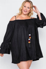 Plus Size Black Faux Suede Mini Dress