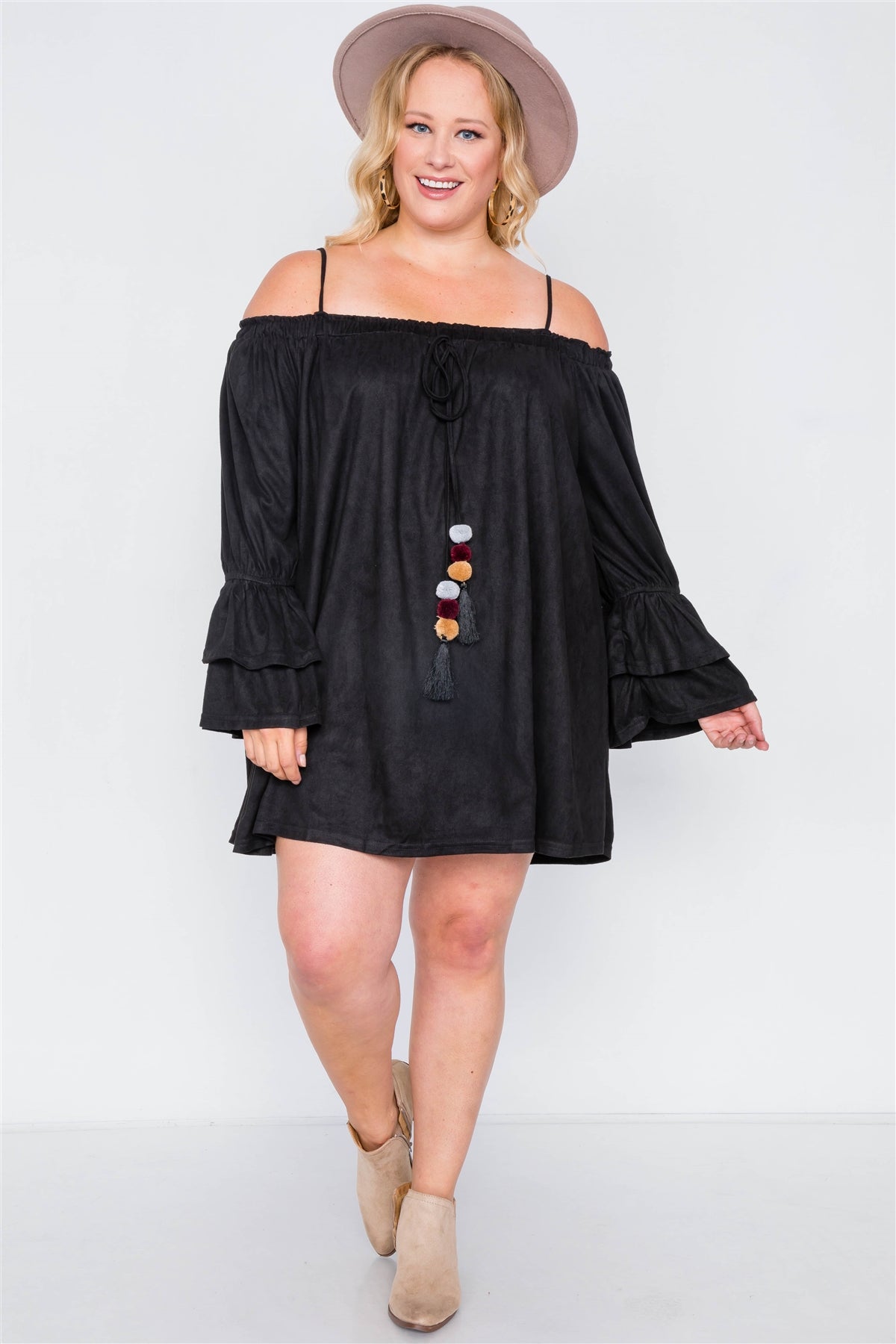Plus Size Black Faux Suede Mini Dress
