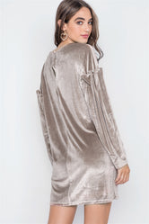Cocoa Velvet Long Sleeve Pearl Detail Mini Dress
