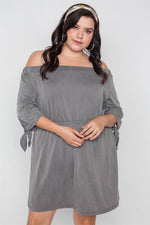 Plus Size Grey Off The Shoulder Basic Mini Dress