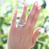 Vintage Style Victorian Art Deco 1.5 Carat Lab Created Diamond Solid Sterling 925 Silver 2-Pcs Wedding Engagement Ring Set XFR8100