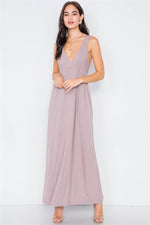 Taupe Surplus V-Neck Open Back Maxi Dress