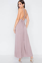 Taupe Surplus V-Neck Open Back Maxi Dress