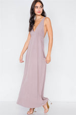 Taupe Surplus V-Neck Open Back Maxi Dress