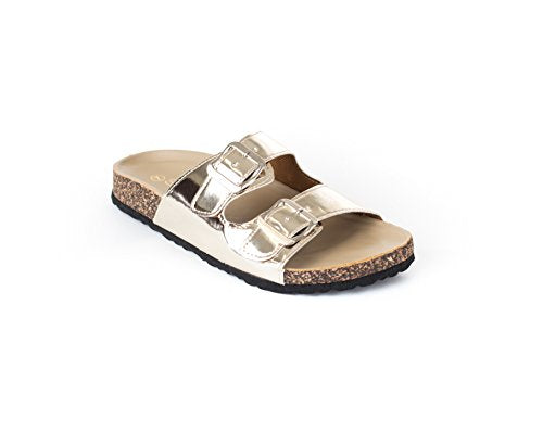 Soho Shoes Women's Double Buckled Cork Footbed Comfort Fashion Slide Sandal