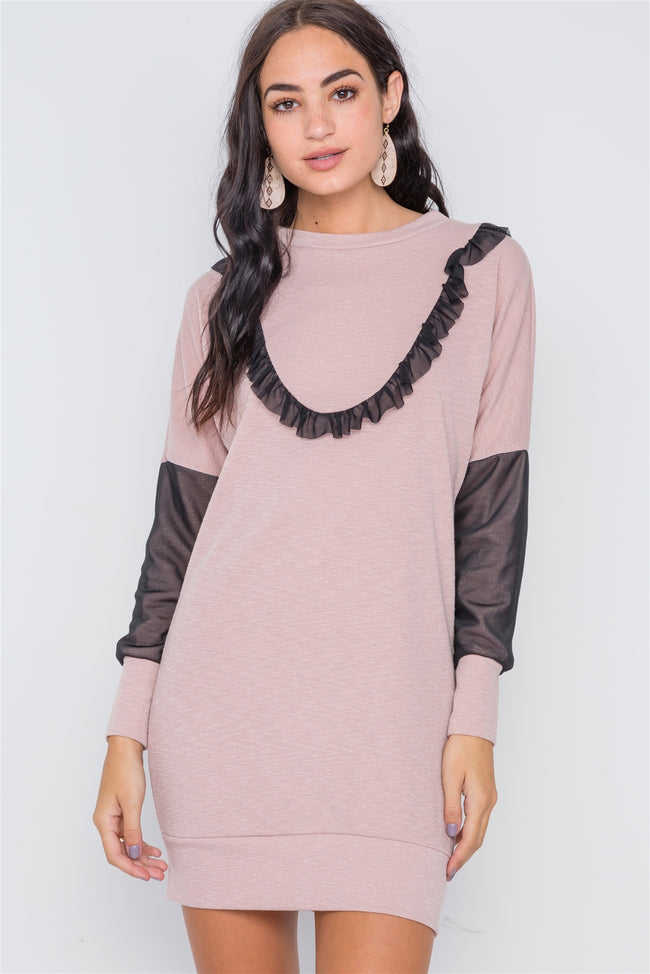 Mauve Mash Detail Mini Sweater Dress