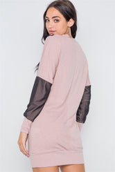 Mauve Mash Detail Mini Sweater Dress