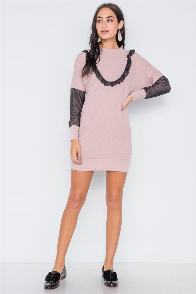 Mauve Mash Detail Mini Sweater Dress