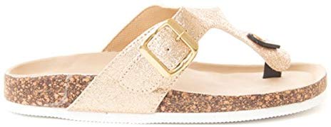 Soho Shoes Women's Glitter Platform Wedge Cork Flip Flop Thong Sandal Slides