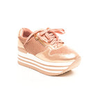 Soho Shoes Women's Striped Lace Up Flatform Casual Sneaker