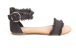Soho Shoes Women's Ankle Strap Open Toe Flat Slippers Beach Denim Sandal