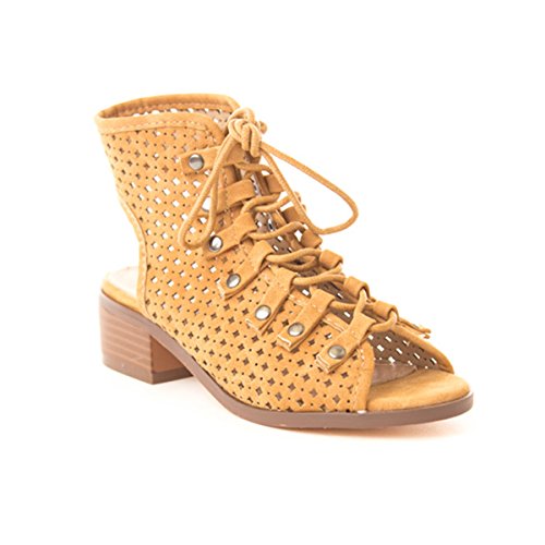 Soho Kids Girls Peep Toe Slingback Laser-Cut Chunky Block Heel Sandal