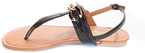 Soho Shoes Women's Ankle Strap Braided Chain Flip Flop Thong Sandal