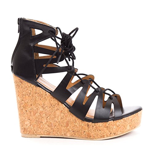 Soho Shoes Women's Platform Cork Peep Toe High Corset Wedge Sandal