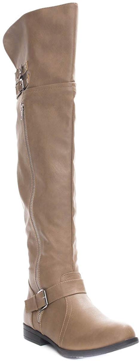 Soho Shoes Women's Leatherette Thigh High Wide Leg Riding Boots