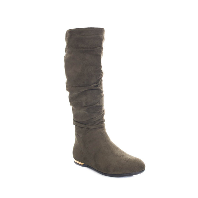 Soho Shoes Women's Knee High Faux Suede Winter Heel Fashion Flat Boots