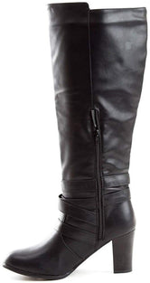 Soho Shoes Women's Leatherette Buckle Over The Knee Wide Leg Riding Boots