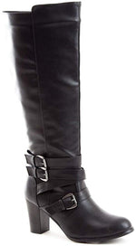 Soho Shoes Women's Leatherette Buckle Over The Knee Wide Leg Riding Boots