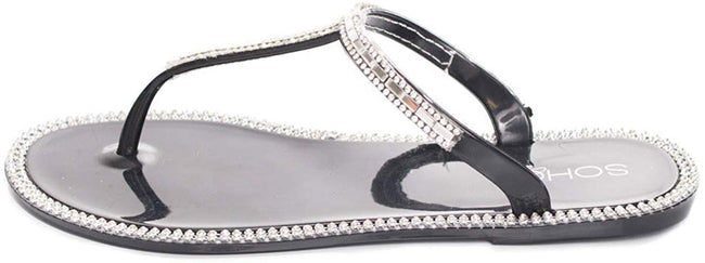 Soho Shoes Women's Jelly Slip On T-Strap Sandals with Gemstones