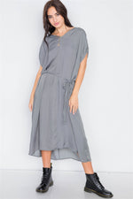 Olive Grey Satin High-Low Midi Dress