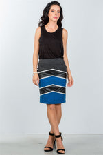Blue Color-Block Pencil Skirt