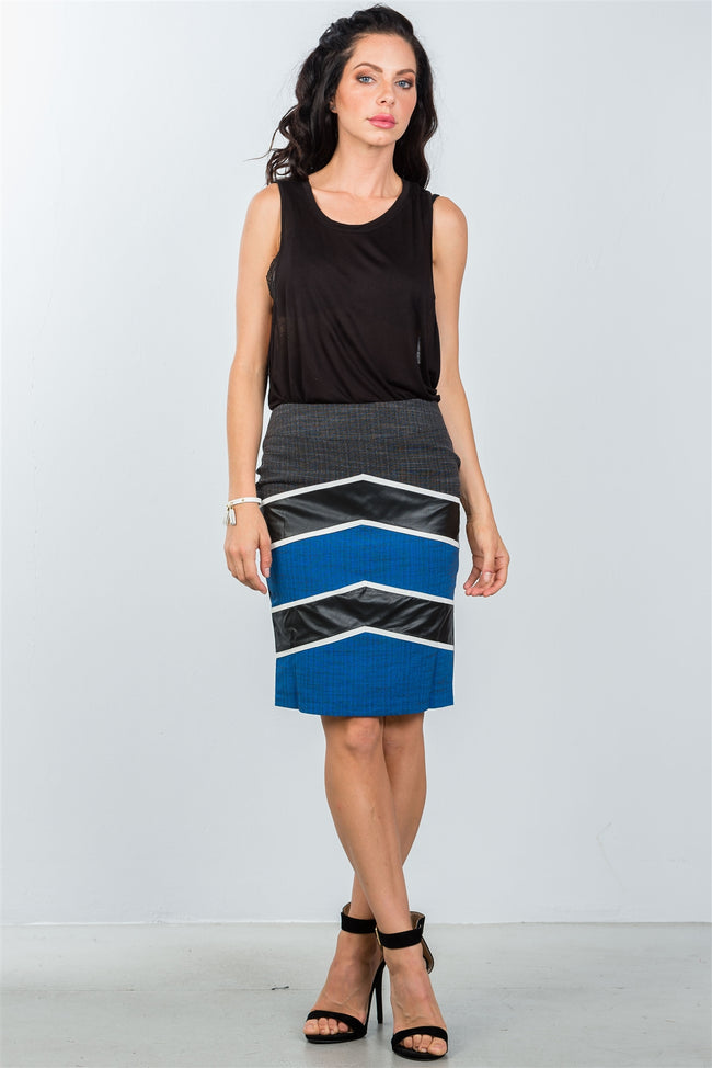 Blue Color-Block Pencil Skirt