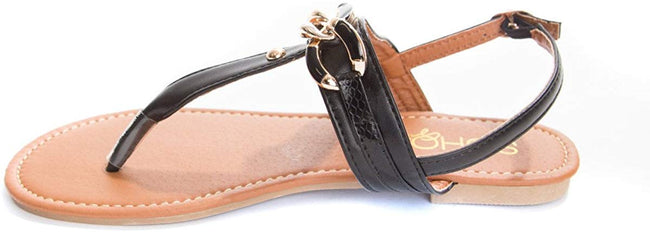 Soho Shoes Women's Ankle Strap Braided Chain Flip Flop Thong Sandal