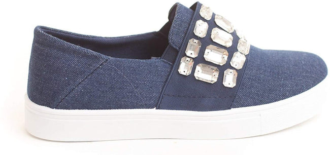 Soho Shoes Women's Casual Slip On Crystal Studded Loafers Comfort Sneaker