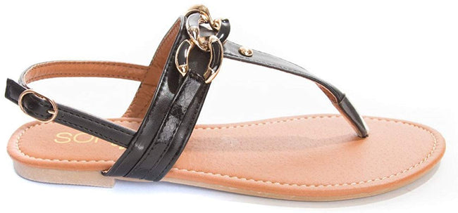 Soho Shoes Women's Ankle Strap Braided Chain Flip Flop Thong Sandal