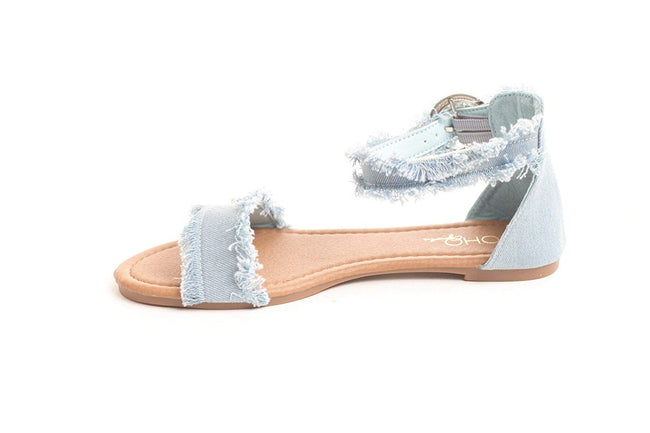 Soho Shoes Women's Ankle Strap Open Toe Flat Slippers Beach Denim Sandal
