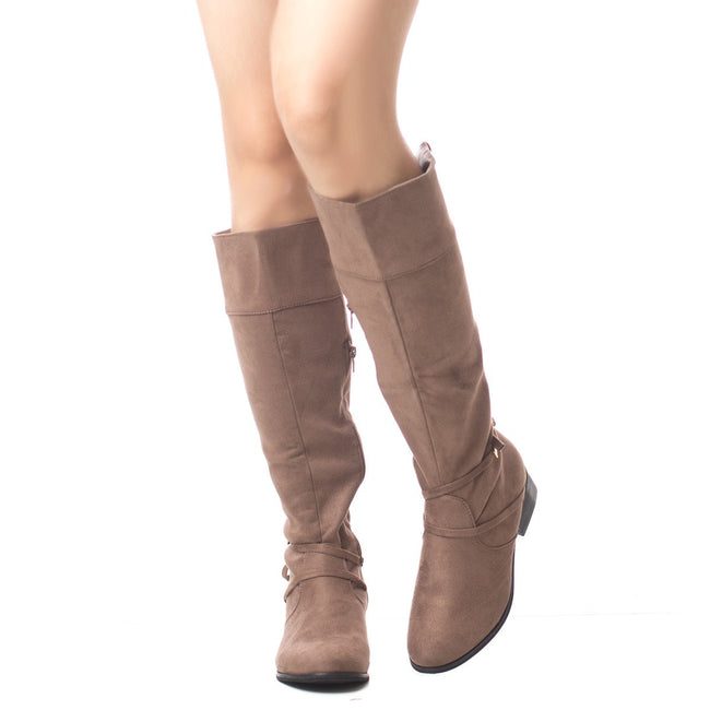 Soho Shoes Women's Tall Faux Suede Knee High Chunky Heel Comfort Boot