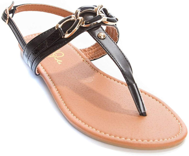 Soho Shoes Women's Ankle Strap Braided Chain Flip Flop Thong Sandal