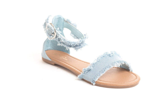 Soho Shoes Women's Ankle Strap Open Toe Flat Slippers Beach Denim Sandal