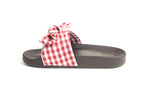 Soho Shoes Women's Casual Flat Slip on Plaid Bow Sandal